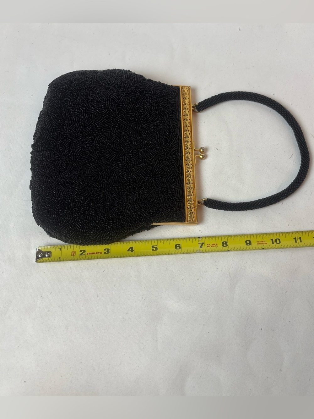 Vintage Black Seed Beaded Purse Handbag Black Gold Frame Evening 50’s 60’s - Picture 6 of 6